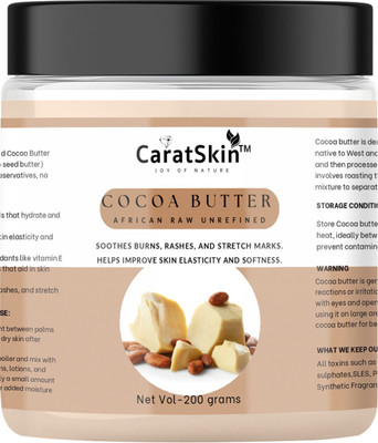 caratskin Cocoa Butter | Unrefined & Raw | For Skin, Cold Pressed Natural Body Butter(200 g)