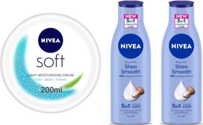 NIVEA 2pc of Shea Smooth milk 75ml and Soft 200ml Set of 3pc(350 ml)