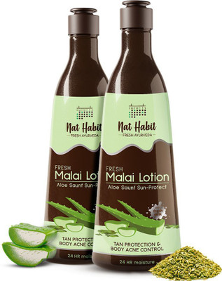 Nat Habit Malai Body Lotion With Aloe Saunf for Sun Protect & Glowing Skin|24 HRs Moisture(500 ml)