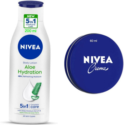 NIVEA Aloe Hydration Body Lotion - 200ml & Cream - 60ml (Pack of 2)(260 ml)