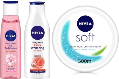 NIVEA RoseGel 75ml Cell repair 75ml and Soft 300ml Set of 3(450 ml)