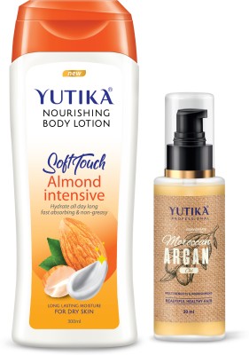 Yutika Almond Body Lotion 300 ml and Moroccan Hair Oil For Men 30 ml(330 ml)