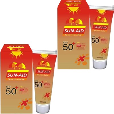 Peregrine SUN-AID LOTION SPF 50+ FOR SUN RAYS DEFENCE & MOUIST SKIN PACK OF - 100gm x 2(200 g)