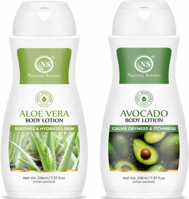 Nuerma Science Aloe Vera & Avocado Body Lotion for Deep Hydration, Ultra Soft Skin (Combo of 2)(436 ml)