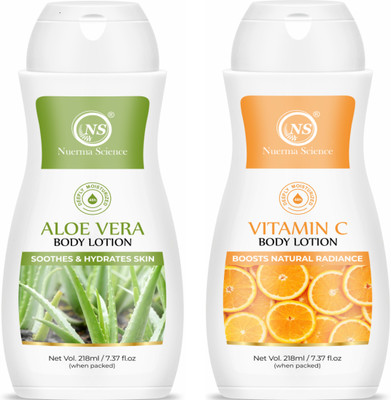 Nuerma Science Aloe Vera & Vitamin C Body Lotion for Ultra Soft Skin, Skin Lighten (Combo of 2)(436 ml)