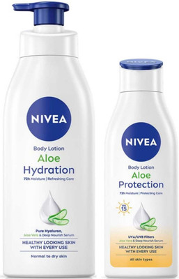 NIVEA Aloe Hydration Body Lotion 400ml & Aloe Protection Lotion 200ml (Pack of 2)(600 ml)