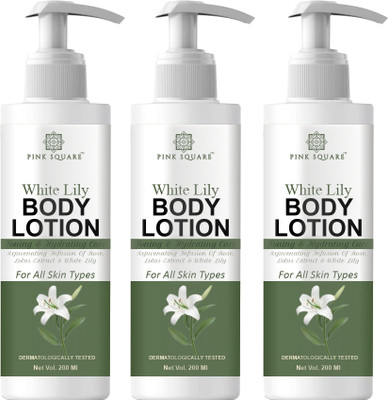 Pink Square White Lily Body Lotion Skin Brightening & Whitening, Hand & Body Lotion 200MLx3(600 ml)