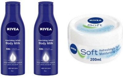 NIVEA Body Milk Lotion 75 Ml 2 & Soft Light Moisturizer 200 Ml(350 ml)