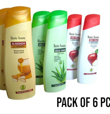 Rastic Assure Almond, Aloevera and Mix Fruit Body Lotion Pack of 6(600 ml)