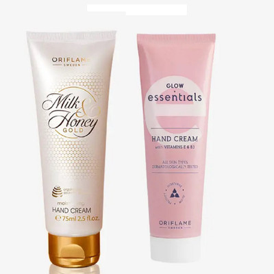 Oriflame Sweden MILK & HONEY GOLD MOISTURISING HAND CREAM & GLOW ESSENTIALS HAND CREAM COMBO SET(150 ml)