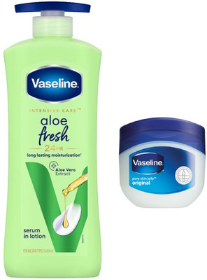 Vaseline Intensive Care, Aloe Fresh body lotion, 600 & Pure skin jelly original, 4g(640 ml)