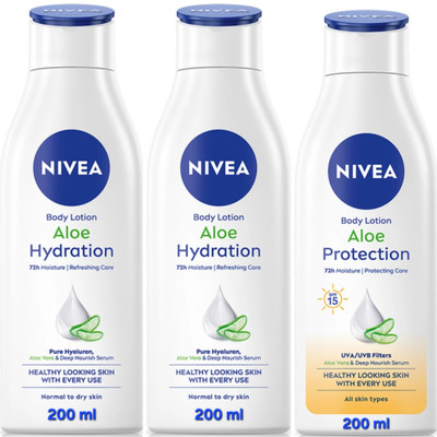 NIVEA BODY LOTION 200 ML - ALOE HYDRATION 2 PCS & ALOE PROTECTION 1 PCS(600 ml)