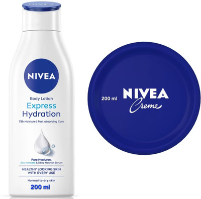NIVEA EXPRESS HYDRATION BODY LOTION 200 ML & CREME 200 ML(400 ml)