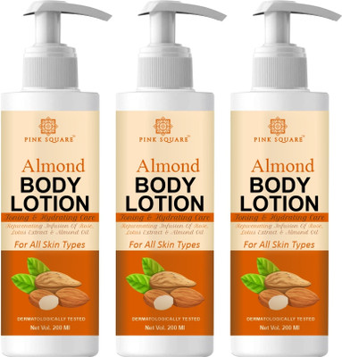 Pink Square Almond Body Lotion with Almond Oil For Hydrating & Toning Herbal body lotion(600 ml)