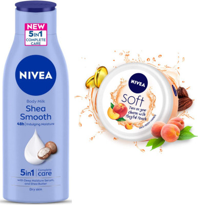 NIVEA Smooth milk 200ml & Peach Creme 200ml Combo(400 ml)