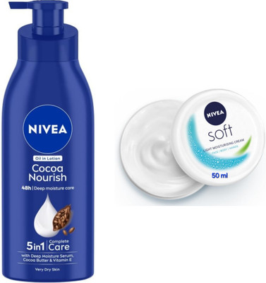 NIVEA Cocoa Nourish Body Lotion - 400ml & Soft Light Moisturising Cream - 50ml(450 ml)