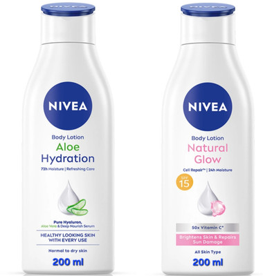 NIVEA ALOE HYDRATION BODY LOTION 200 ML & NATURAL GLOW BODY LOTION 200 ML(400 ml)