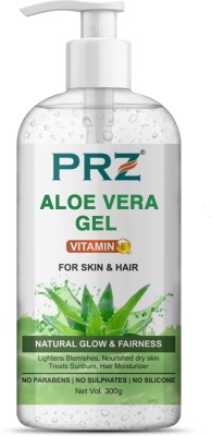 PRZ Aloe Vera Gel for Face, Hair, Acne, Scars | Soothes, Hydrates & Moisturizes Skin(300 g)