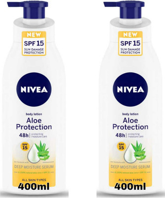 NIVEA Aloe Protection Spf15 400ml Pump lotion Set of 2(800 ml)