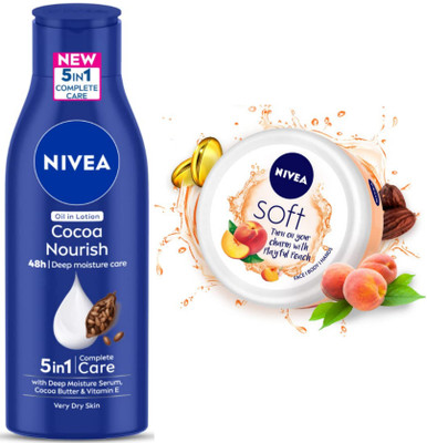 NIVEA Cocoa Nourish 200ml & Peach Creme 200ml Combo(400 ml)