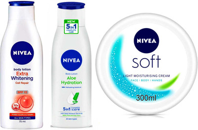 NIVEA Cell Repair 75ml Aloe Hydration 75ml Soft Cream 300ml Set of 3pc(450 ml)