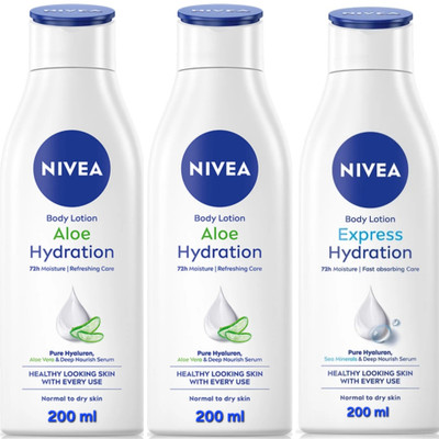 NIVEA BODY LOTION 200 ML - ALOE HYDRATION 2 PCS & EXPRESS HYDRATION 1 PCS(600 ml)