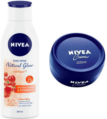 NIVEA Natural Glow Cell Repair body lotion 200ml And Creme 200ml Set of 2(400 ml)