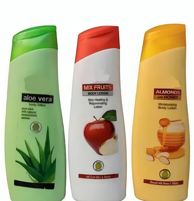 Prettify Pack Of 3 Body Lotion Mix Fruit And Aloevera And Almond(300 ml)