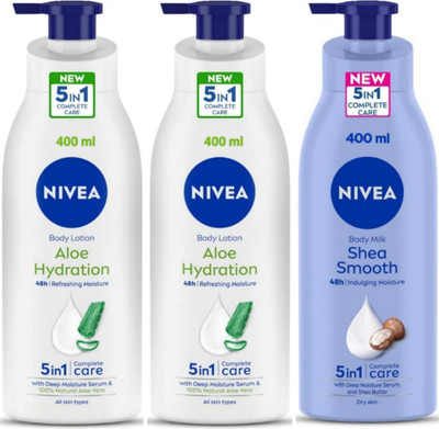 NIVEA Lotion 400ml - Aloe Hydration - 2pcs & Shea Smooth (Pack of 3(1200 ml)