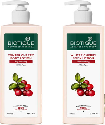BIOTIQUE Winter Cherry Rejuvenating Body Lotion For Healthy & Soft Skin Pack - 400ml x 2(800 ml)