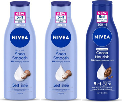 NIVEA Body Lotion 200ml - Shea Smooth -2pcs & Cocoa Nourish (Pack of 3)(600 ml)