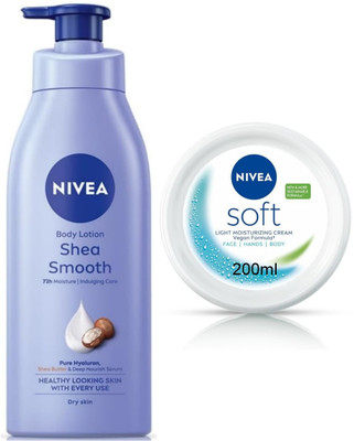 NIVEA Soft Light Moisturizer Cream 200ml & Shea Smooth Lotion 400ml (Pack of 2)(600 ml)