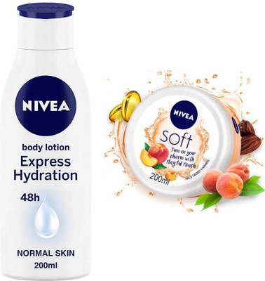 NIVEA Express Hydration 200ml and Peach cream set of 2pc(400 ml)