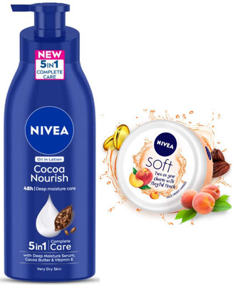 NIVEA Cocoa nourish 400ml Lotion and Soft Peach 100ml Cream(500 ml)