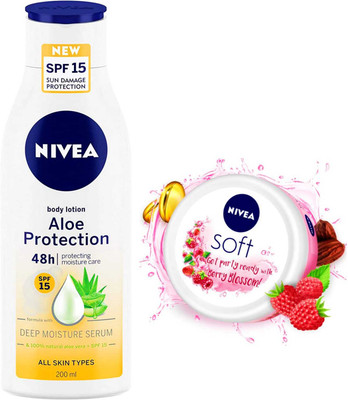 NIVEA Aloe Protection 200ml & Berry Cream 100ml Combo(300 ml)