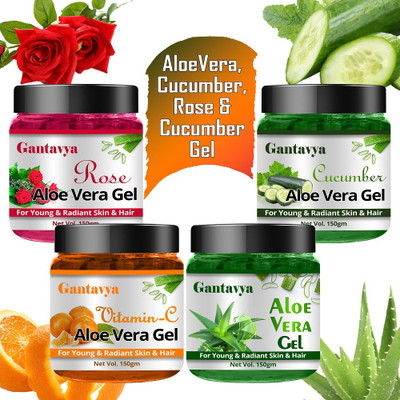 Gantavya 100% Pure & Natural Rose, Vitamin C & Aloe Cucumber Gel For Skin Glowing  (600 G) For Rs. 129