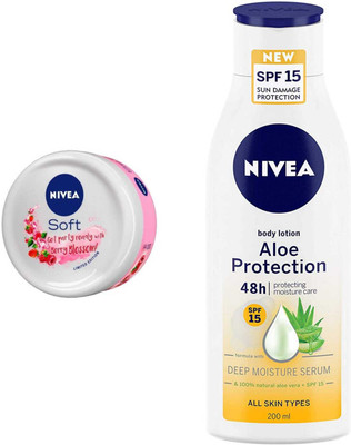 NIVEA Aloe SPF15 Protection 200ml and Berry Blossom 50ml cream 2pc set(300 ml)