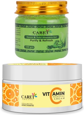 Caret Organic Vitamin C Nourishing Cream AND Neem, Tulsi & Aloevera Gel (100*2)- Paraben Free(200 ml)