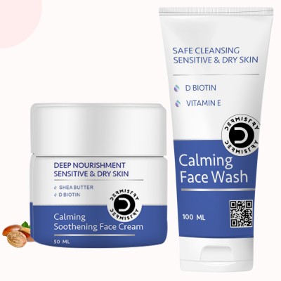 DERMISTRY Sensitive & Dry Skin Hydrating Moisturizer Face Cream & Vit E SLS Free Face Wash(150 ml)