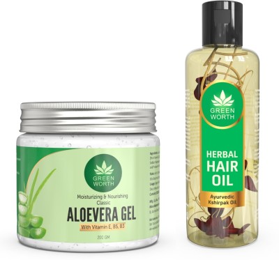 Greenworth Super value combo of Natural Aloevera Gel 200 GM and Herbal Hair Oil (12 herbs & 5 oils) 100 Ml(2 Items in the set)