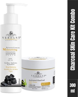 Verdant Natural Care Activated Charcoal Body Lotion with SPF 20 (200ml) & Charcoal Face Cream 100ml(300 ml)