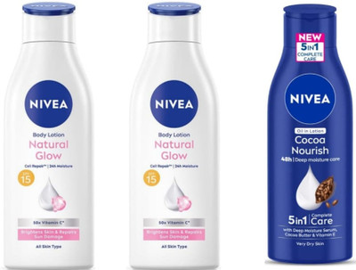NIVEA 1 Cocoa Nourish 75ml & 2 Cell Repair 75ml Lotion Set of 3(225 ml)