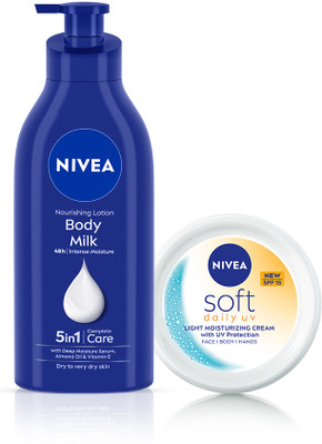 NIVEA Combo with Body Milk Lotion, Moisturizer & Soft Daily UV Day Cream with SPF 15(800 ml)
