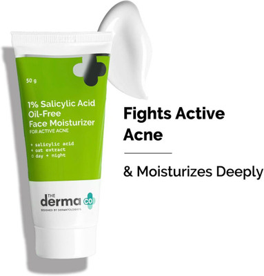 The Derma Co 1% Salicylic Acid Oil-Free Moisturizer For Face with Oat Extract for Active Acne(50 g)