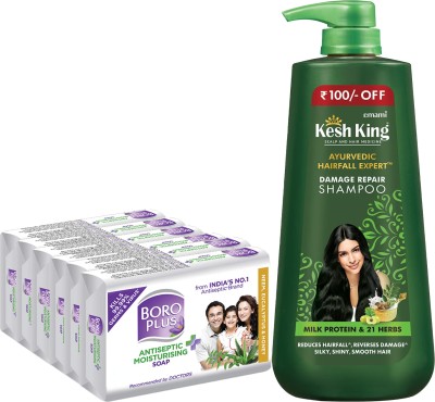 kesh king Damage Repair Shampoo 600ml + BoroPlus Moisturising Soap - NEH 125g PO6(1350 ml)