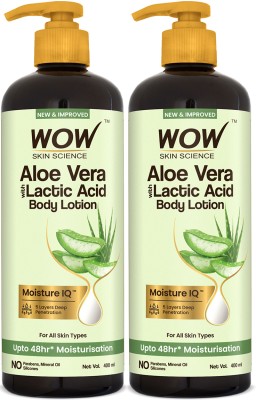 WOW SKIN SCIENCE Aloe Vera Body Lotion with Lactic Acid| Pack of 2(800 ml)