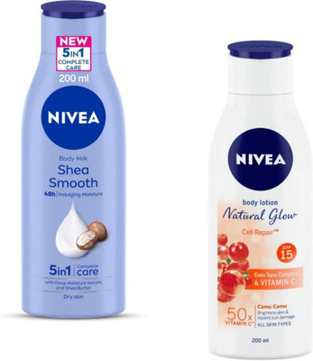 NIVEA Body Lotion 200ml - Shea Smooth & N.G. Cell Repair SPF 15 (Pack of 2)(400 ml)