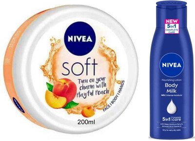 NIVEA Peach 200ml cream and Bodymilk 75ml lotion Set of 2(275 ml)