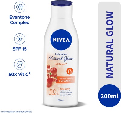 NIVEA Body Lotion Natural Glow, Cell Repair, SPF 15 & 50x Vitamin C(200 ml)