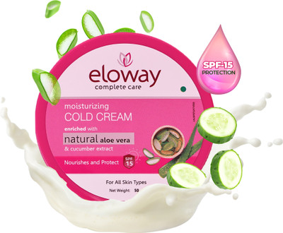 Eloway Moisturising Cold Cream with Aloe Vera & Cucumber | SPF 15 | For All Skin Types(50 g)